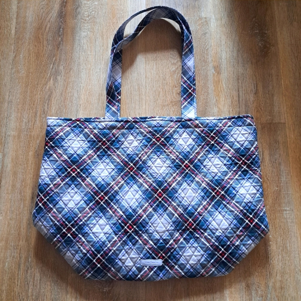 Vera Bradley Grand Tote Large Quilted Multicolored Plaid Blue White NWOT